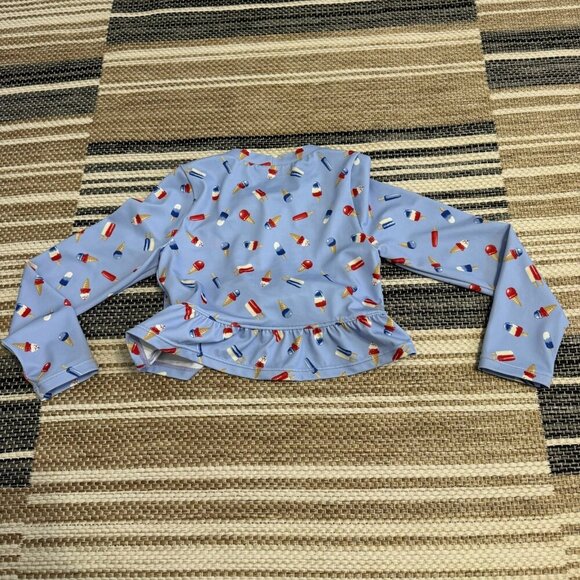 Janie and Jack Girls Swim Top Patriotic Ruffle Popsicle Print Light Blue Size 5 - Picture 4 of 9